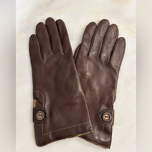 Brown Soft Leather Gloves Button Trim (M)